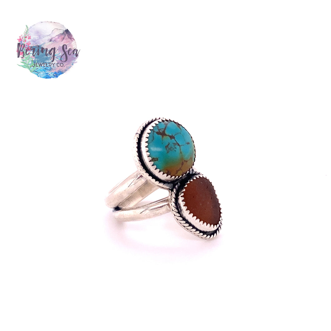 Sz 7 Turquoise & Sea Glass Ring