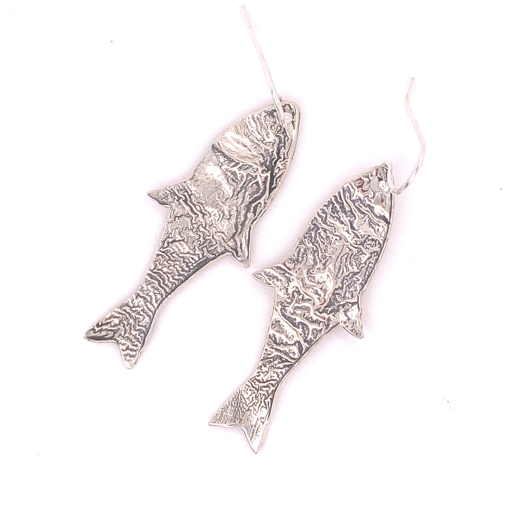 Reticulated Silver Fish Earrings