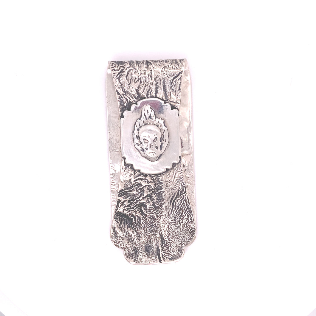 Reticulated Silver Skull Money Clip