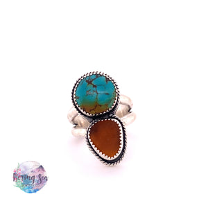 Sz 7 Turquoise & Sea Glass Ring